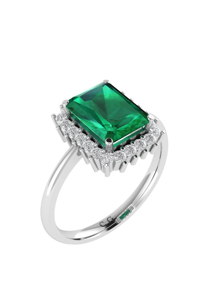 Capri Gold Diana Emerald-Cut Emerald and Glittering Diamond Ring in 18K White Gold  - Image 2