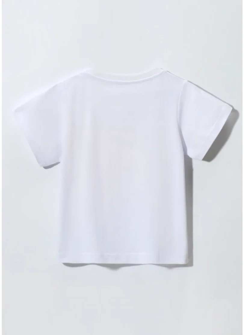 يونيكي White Printed  Round Neck T-shirt