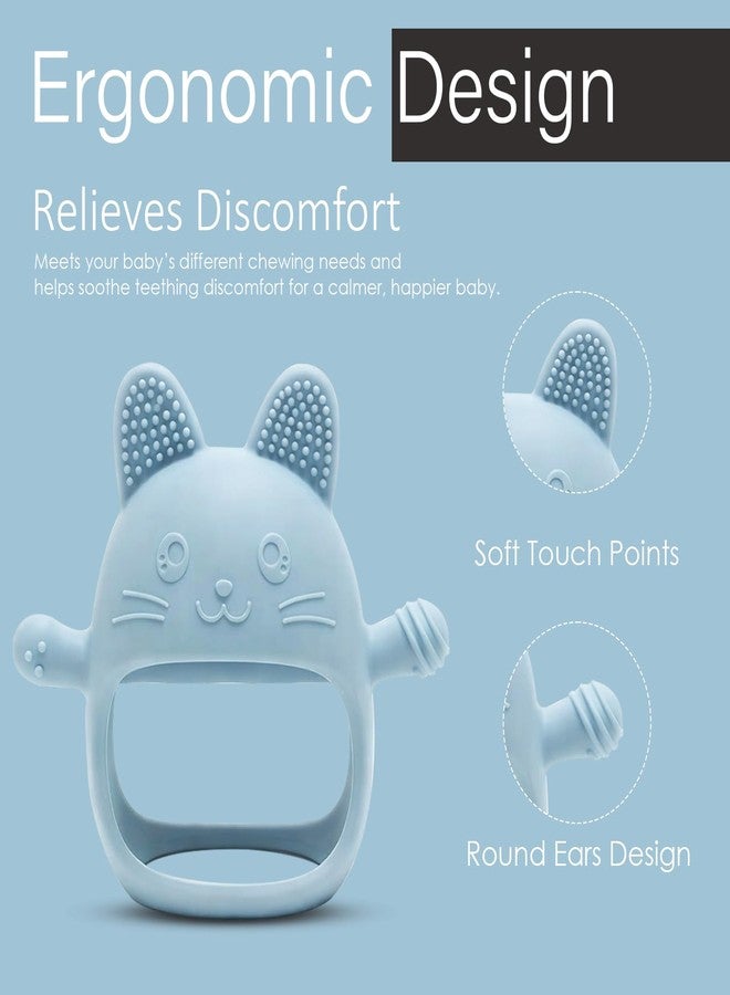 Lyrovo Baby Teething Toy Silicone Teething Mitten for Babies Over 3 Months Anti Dropping Wrist Hand Teethers Baby Chew Toys for Sucking Needs, BPA Free (1, Blue) - Image 2