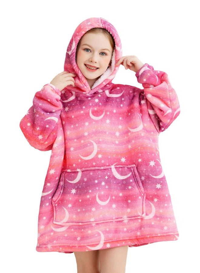 lasoftan Kids Wearable Blanket, Toddler Sherpa Sweatershirt Hoodie with Front Pocket Comfy Warm Hugs, Star & Moon, 2-6 years - Image 1
