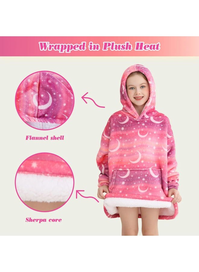 lasoftan Kids Wearable Blanket, Toddler Sherpa Sweatershirt Hoodie with Front Pocket Comfy Warm Hugs, Star & Moon, 2-6 years - Image 3