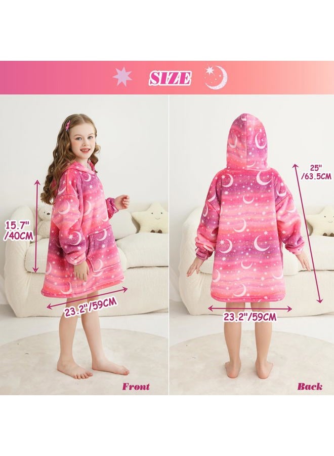 lasoftan Kids Wearable Blanket, Toddler Sherpa Sweatershirt Hoodie with Front Pocket Comfy Warm Hugs, Star & Moon, 2-6 years - Image 2