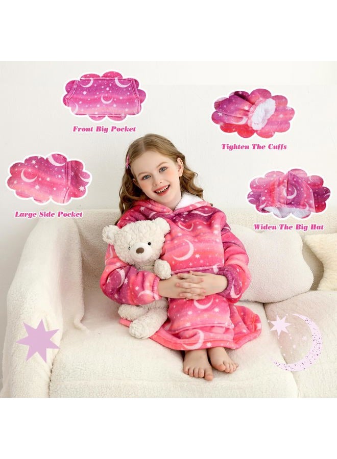 lasoftan Kids Wearable Blanket, Toddler Sherpa Sweatershirt Hoodie with Front Pocket Comfy Warm Hugs, Star & Moon, 2-6 years - Image 4