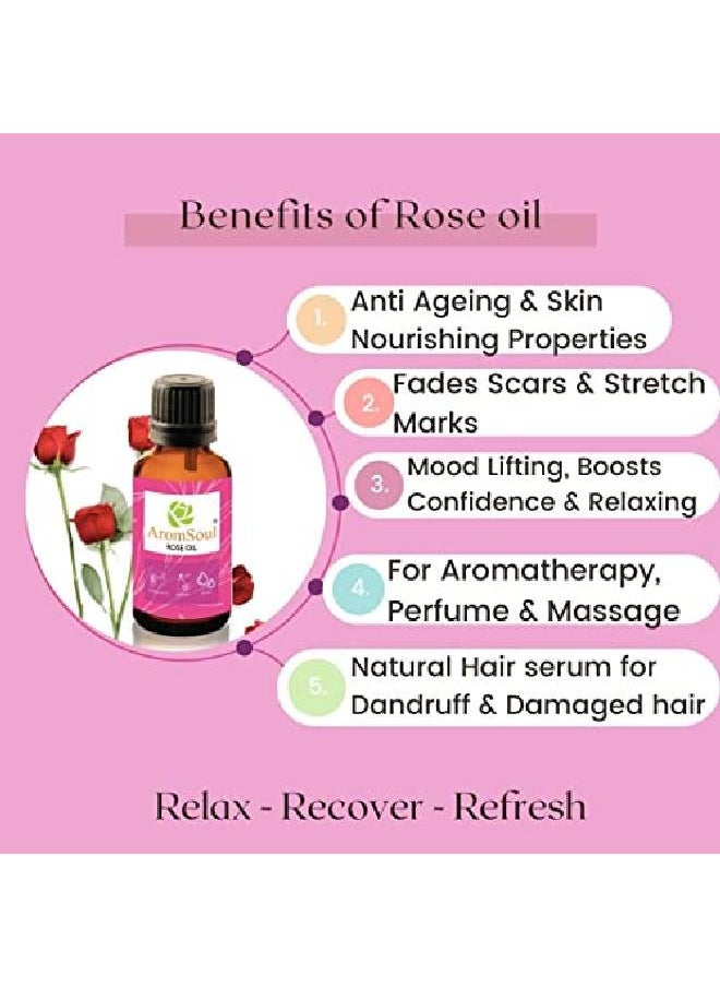 Aromsoul 100% Narural Pure Rose Essential Oil 15 Ml | Therapeutic Aromatherapy Grade | For Face Skin Hair Care | Relaxation; Boost; Massage; Face Glow; Skin Repair Smoothing: Hair Growth  - Image 4