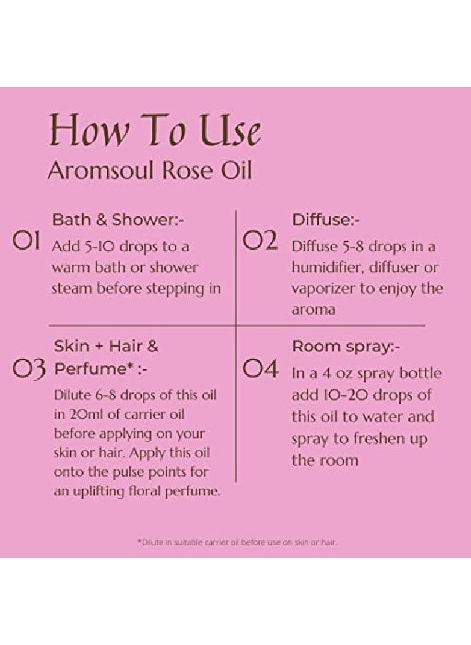 Aromsoul 100% Narural Pure Rose Essential Oil 15 Ml | Therapeutic Aromatherapy Grade | For Face Skin Hair Care | Relaxation; Boost; Massage; Face Glow; Skin Repair Smoothing: Hair Growth  - Image 5