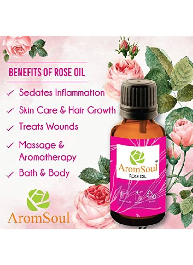 Aromsoul - 100% Narural Pure Rose Essential Oil 15 Ml | Therapeutic Aromatherapy Grade | For Face Skin Hair Care | Relaxation; Boost; Massage; Face Glow; Skin Repair Smoothing: Hair Growth - Image 1