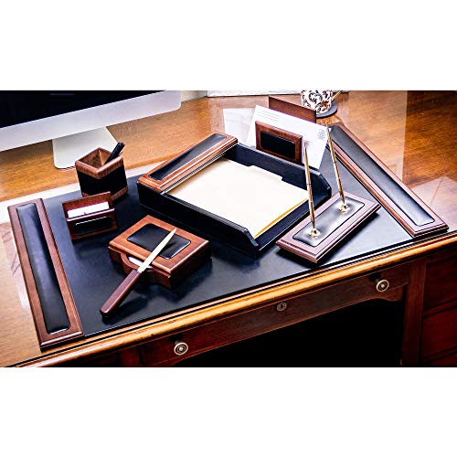 Dacasso Wood & Leather Desk Set - Luxury Leather Desk Pad & Desk Organization Essentials - Office Organization & Executive Desk Decor - (Walnut and Black, 8 Piece) - Image 2