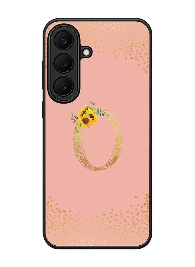 Stylizedd Rugged Case for Samsung Galaxy S26 FE- Slim Fit Hybrid Rubber Cover Sunflower Monogram - O (Rose Pink)