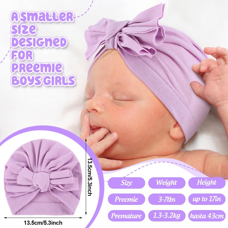Velmitten 10 Pcs Preemie Hats Cotton Preemie Caps Bows Turban Premature Baby Boys Girls Hospital NICU Hat (Bow Style) - Image 2