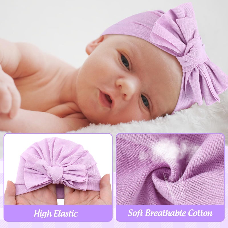 Velmitten 10 Pcs Preemie Hats Cotton Preemie Caps Bows Turban Premature Baby Boys Girls Hospital NICU Hat (Bow Style) - Image 4