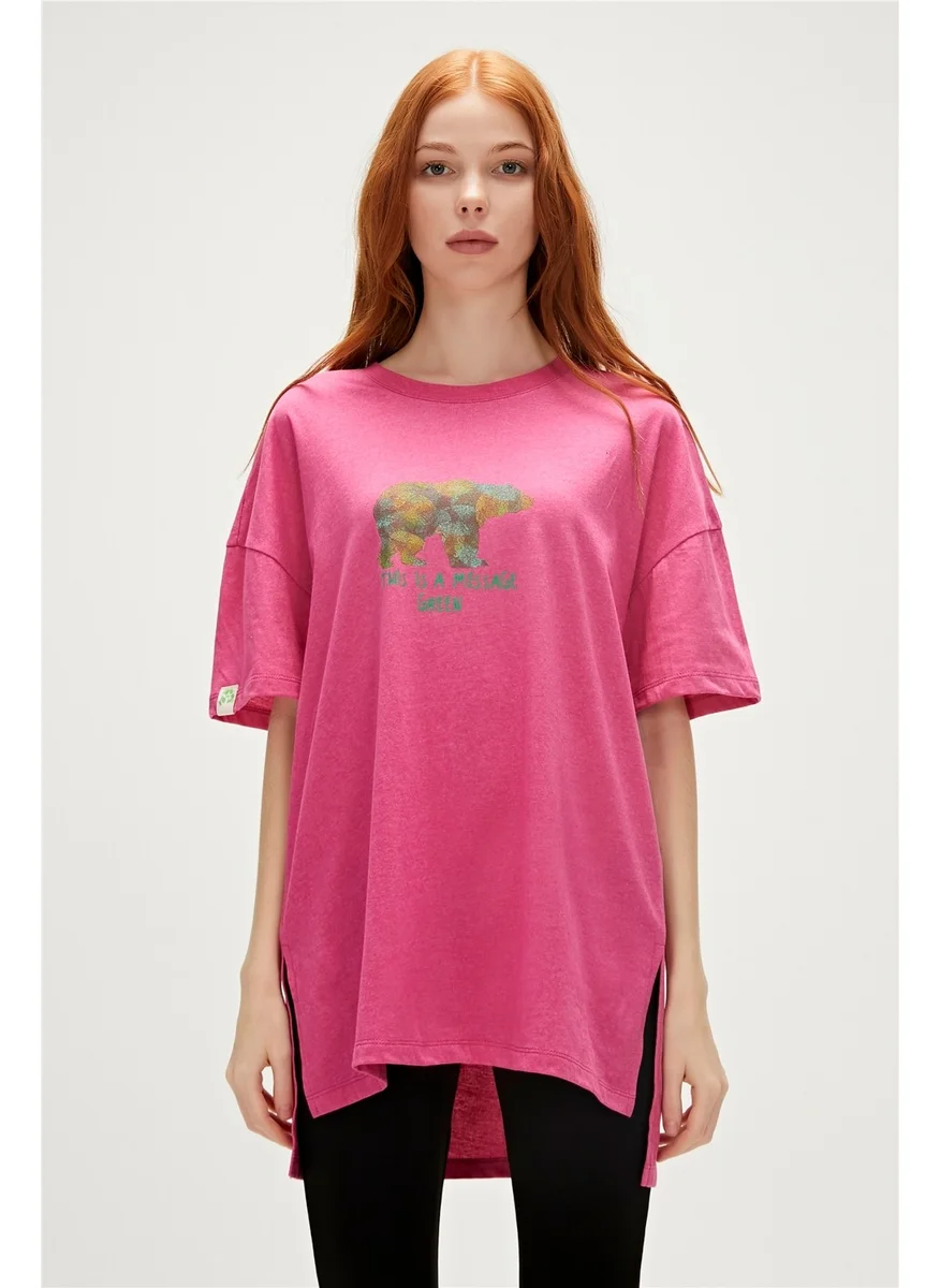 Bad Bear Re-Finger Recycle Fuchsia Pink T-Shirt Printed Women's T-Shirt10