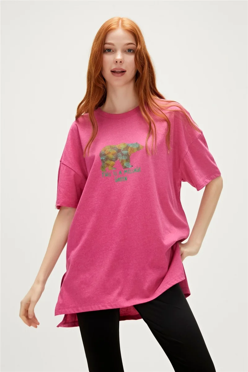 Bad Bear Re-Finger Recycle Fuchsia Pink T-Shirt Printed Women's T-Shirt10