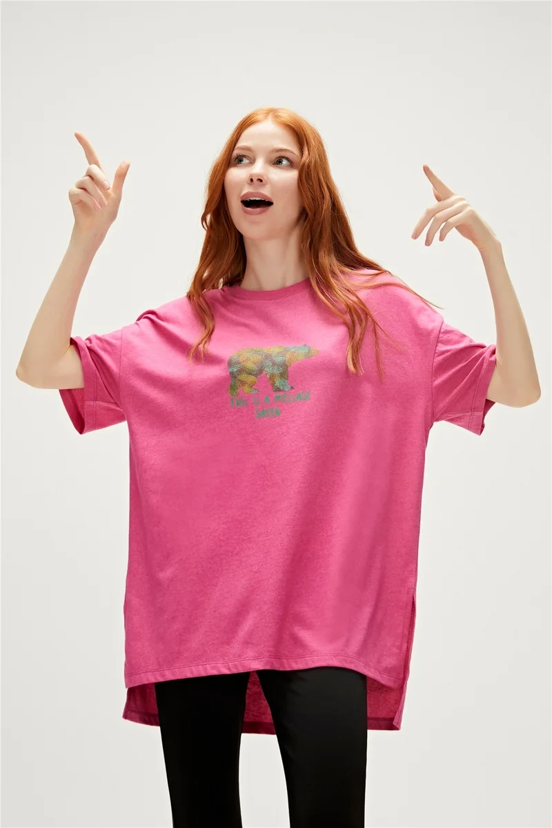 Bad Bear Re-Finger Recycle Fuchsia Pink T-Shirt Printed Women's T-Shirt10