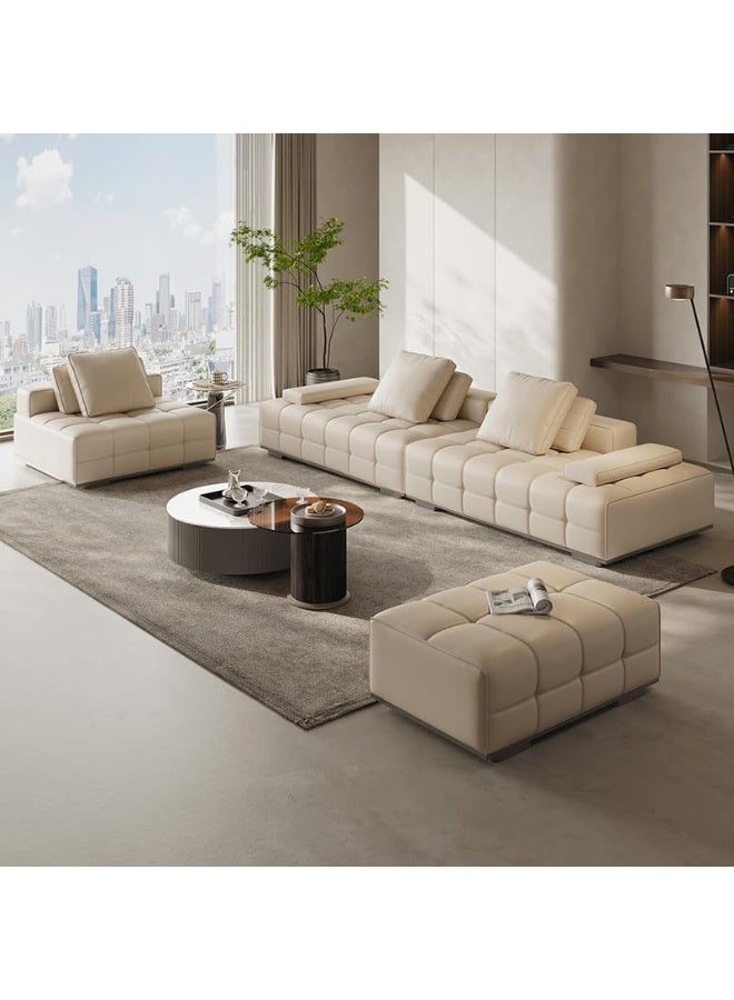 Comfynest Comfynest Extra Long White Leather Modern Sofa With Foam Seat Fill And Water Resistant Function  - Image 3