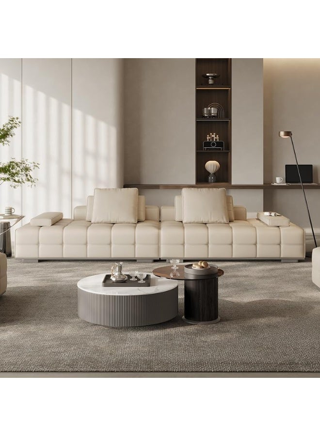 Comfynest Comfynest Extra Long White Leather Modern Sofa With Foam Seat Fill And Water Resistant Function  - Image 2