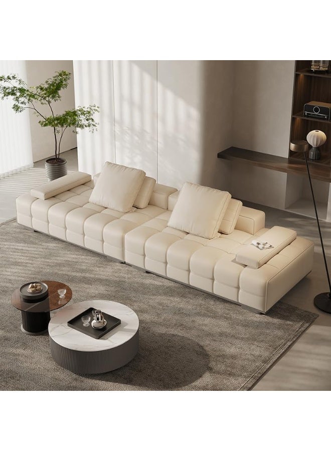 Comfynest Comfynest Extra Long White Leather Modern Sofa With Foam Seat Fill And Water Resistant Function  - Image 1