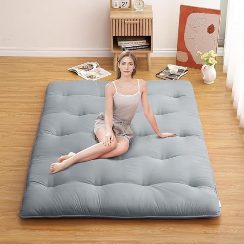 Deevine Craft Quilt Cotton Floor Bed Mattress, Foldable,Rollable Movable Single Bed Comfort Gadda 1 Sleeping Capacity, S Quilted Design (Light Grey, Single Bed 72X36X5 Inches) - Image 1