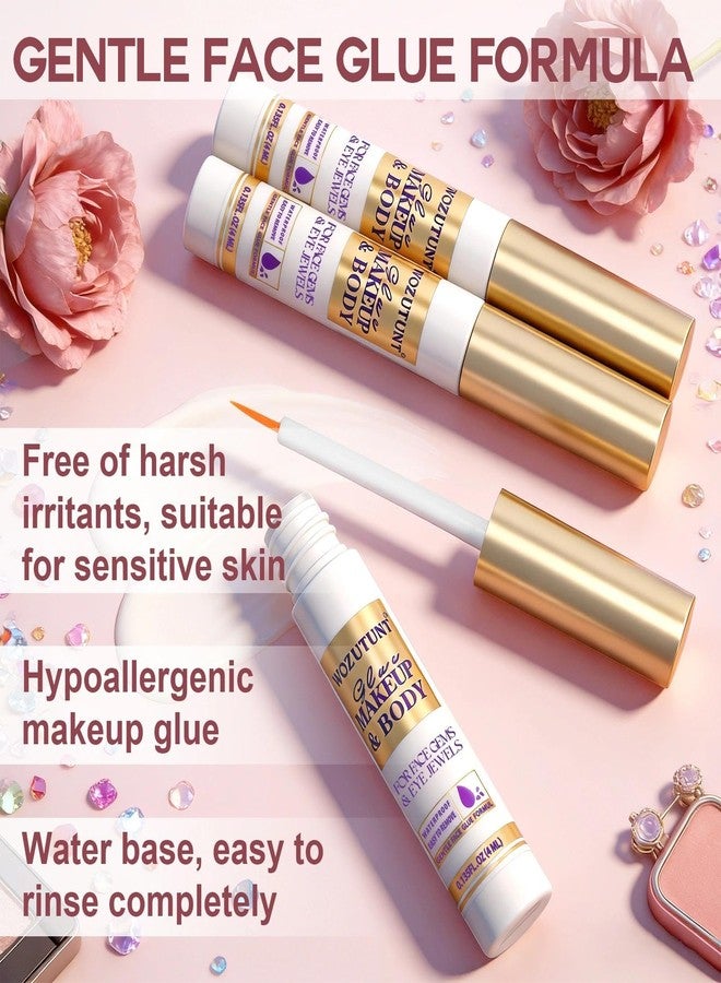 WOZUTUNT Face Makeup Glue for Rhinestones, 3 PCS Rhinestones Face Glue for Cosplay Makeup, Waterproof Body Glue for Wig Face Gems Eye Body Glitter Glitter, Eyelashes & Hair Gems, Gentle Skin Glue for Women - Image 2