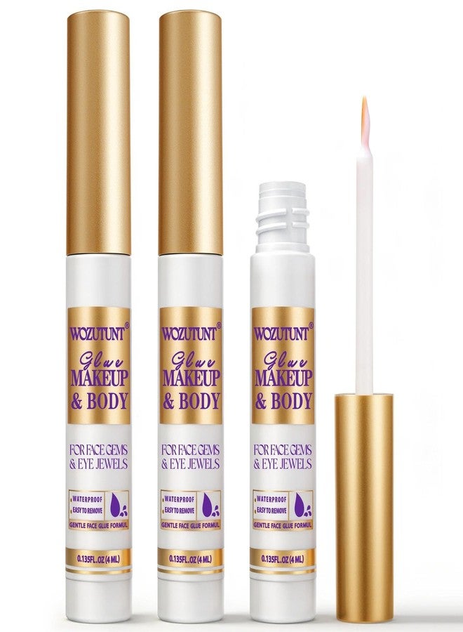 WOZUTUNT Face Makeup Glue for Rhinestones, 3 PCS Rhinestones Face Glue for Cosplay Makeup, Waterproof Body Glue for Wig Face Gems Eye Body Glitter Glitter, Eyelashes & Hair Gems, Gentle Skin Glue for Women - Image 1