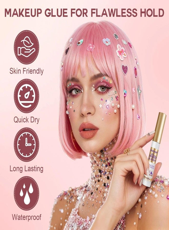 WOZUTUNT Face Makeup Glue for Rhinestones, 3 PCS Rhinestones Face Glue for Cosplay Makeup, Waterproof Body Glue for Wig Face Gems Eye Body Glitter Glitter, Eyelashes & Hair Gems, Gentle Skin Glue for Women - Image 4