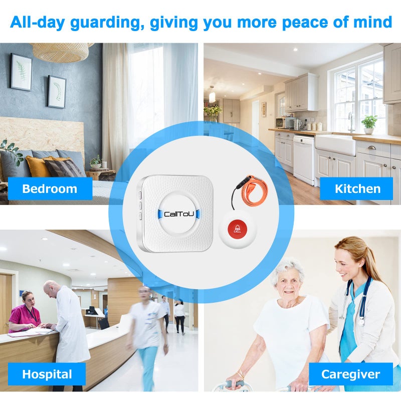 CallToU Caregiver Pager Elderly Alert Call Button for Seniors Smart Patient Call Bell Wireless Emergency Button System Adult Monitors at Home 3 Plugin Receivers 3 Waterproof Portable Transmitters - Image 3