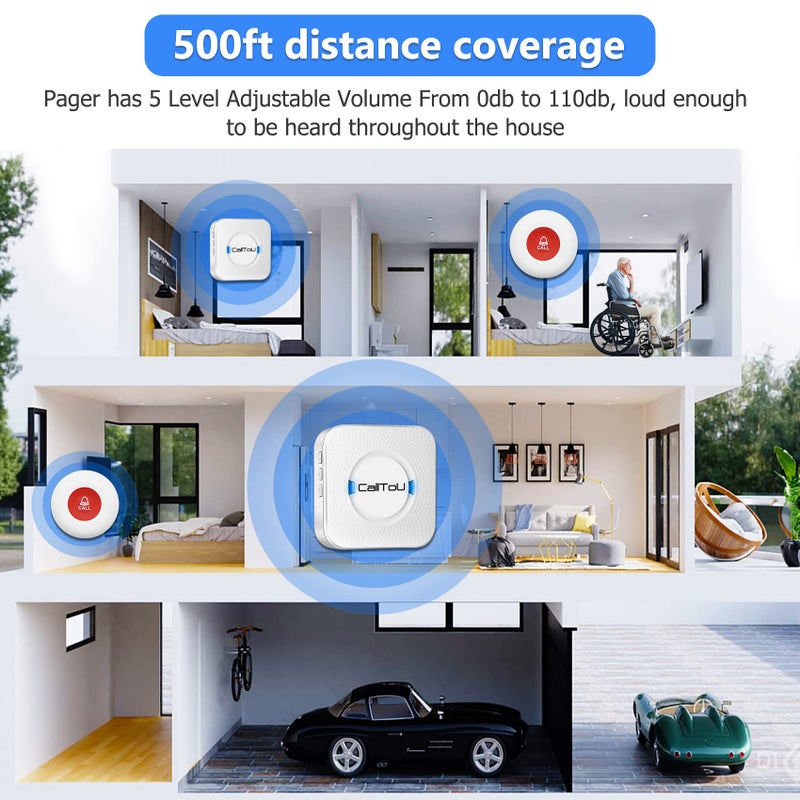 CallToU Caregiver Pager Elderly Alert Call Button for Seniors Smart Patient Call Bell Wireless Emergency Button System Adult Monitors at Home 3 Plugin Receivers 3 Waterproof Portable Transmitters - Image 5
