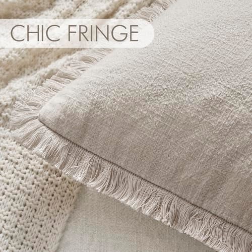 ANRODUO Set of 1 Decorative Throw Pillow Covers 14×36 Inch Soft Linen Fringe Long Farmhouse Boho Vintage Cushion Covers with Tassels Lumbar Pillowcase for Bed Couch Sofa Living Room Natural Beige - Image 3