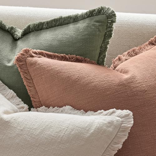ANRODUO Set of 1 Decorative Throw Pillow Covers 14×36 Inch Soft Linen Fringe Long Farmhouse Boho Vintage Cushion Covers with Tassels Lumbar Pillowcase for Bed Couch Sofa Living Room Natural Beige - Image 4