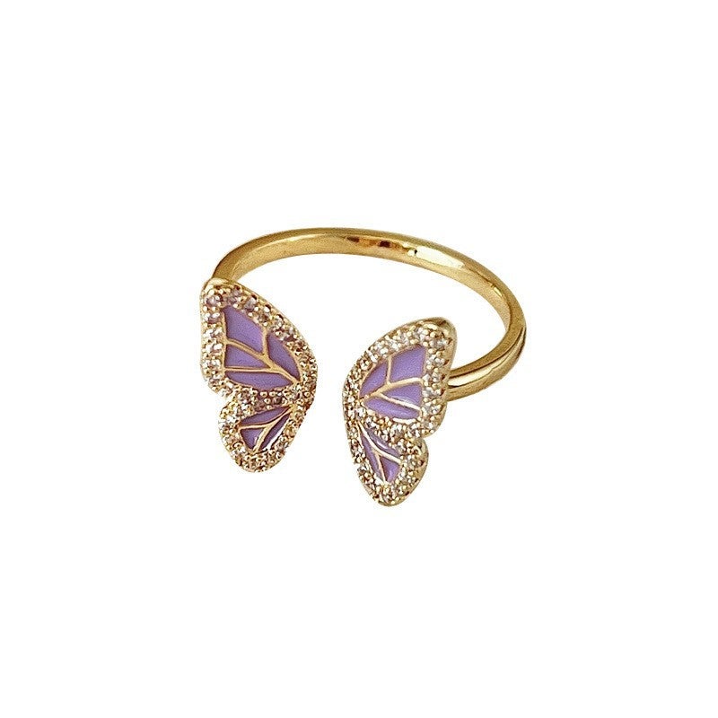 Enamel Butterfly Ring for Women Adjustable Light Luxury - Image 5