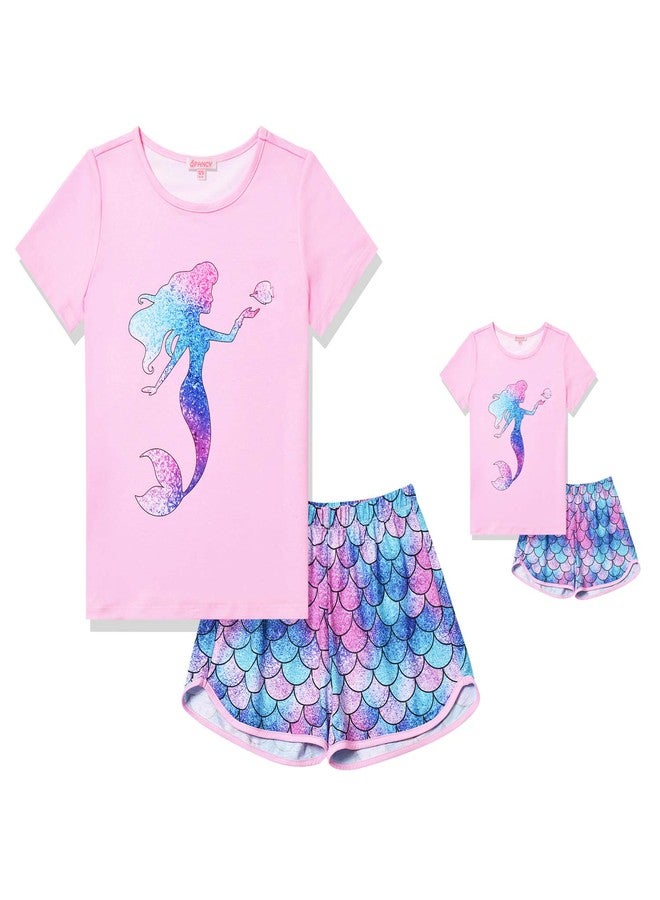 QPANCY Mermaid Pjs Matching Dolls&Girls Pajama Sets Cotton for American Girls,Size 6 7 - Image 1