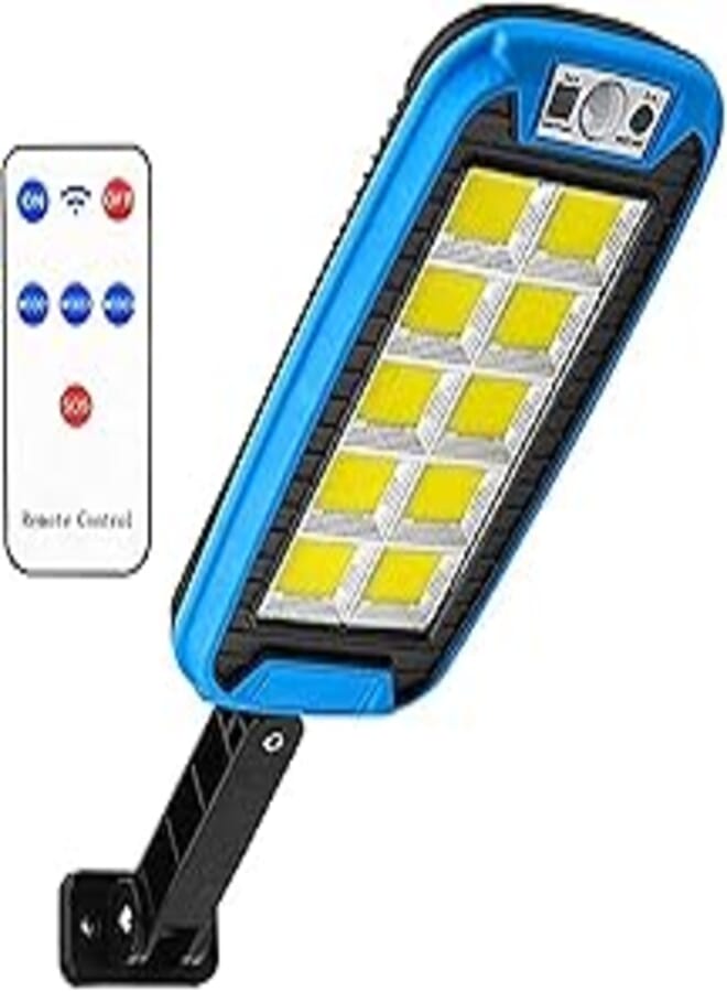 Smart Solar Street Lamp Solar Power Sensor Light Water Resistant With Remote Control Used for Outdoor Wall Lamp on Park Street (240 COB Lights. (Blue)