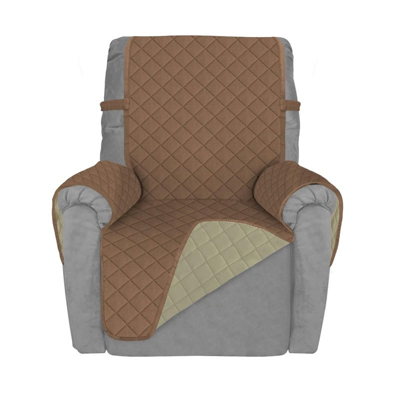 Deeky Recliner Chair Covers for Small Recliners Reclining Chair Cover Slipcovers Couch Sofa Covers for Dogs Pets Reversible Water Resistant Furniture Covers with Elastic Straps BrownBeige - Image 1