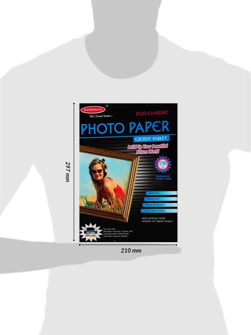 Bambalio BPG 180-50 Glossy Photo Paper, A4 Size, 180 GSM - Pack of 50 - Image 2