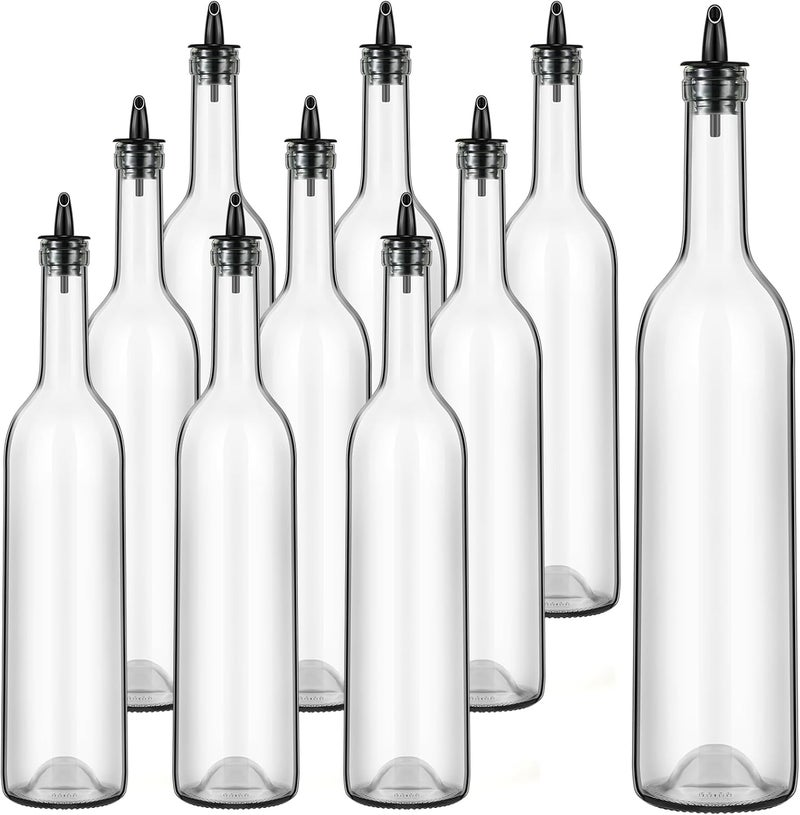 Maxdot 10 Pcs Glass Bottles with Pourer 750ml Long Neck Bordeaux Wine Bottle Clear Empty Wine Syrup Juice for Home Bar Liquor Juice Making Wedding Anniversary Party(Black) - Image 1