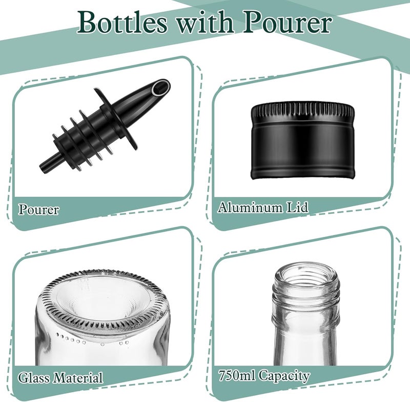 Maxdot 10 Pcs Glass Bottles with Pourer 750ml Long Neck Bordeaux Wine Bottle Clear Empty Wine Syrup Juice for Home Bar Liquor Juice Making Wedding Anniversary Party(Black) - Image 2