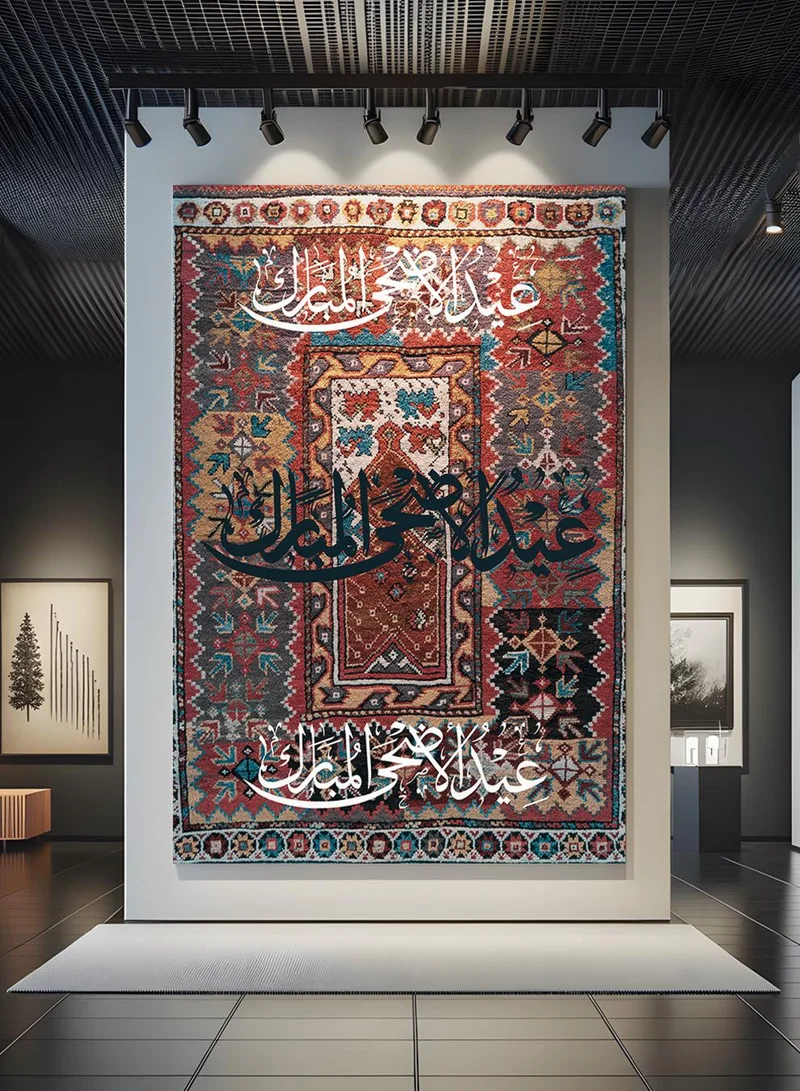 لوحة لوحة كانفاس على إطار خشبي بتصميم عيد الأضحى المبارك على نمط سجادة