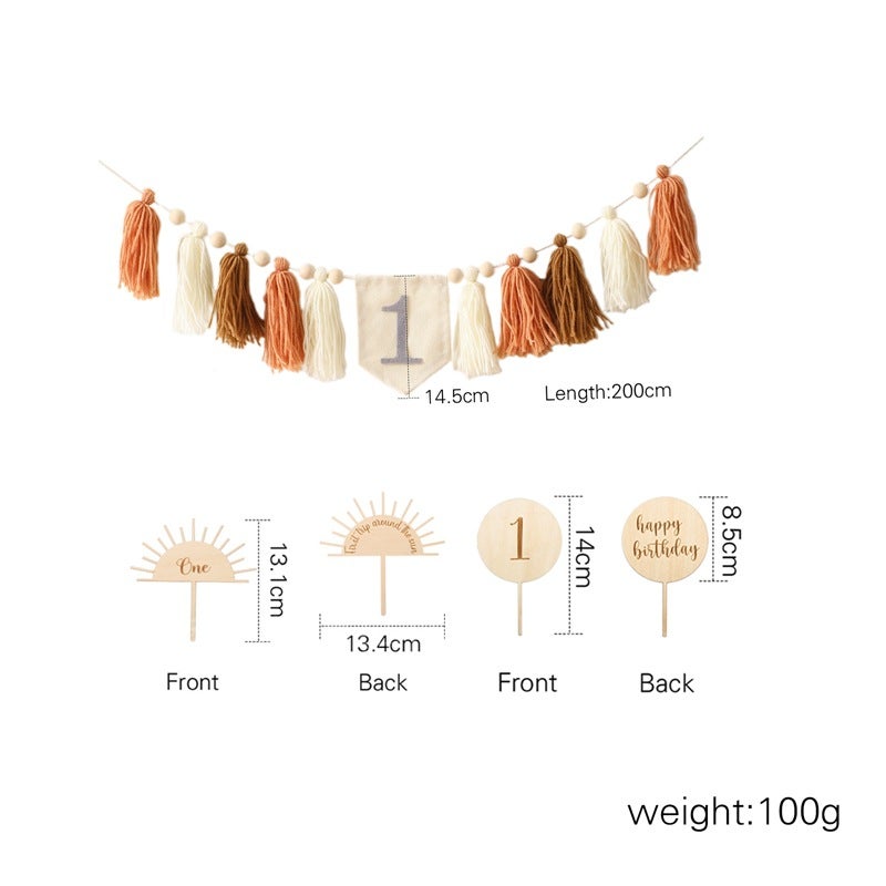 Baby Birthday Hat Banner Set High Chair Banner Brown 