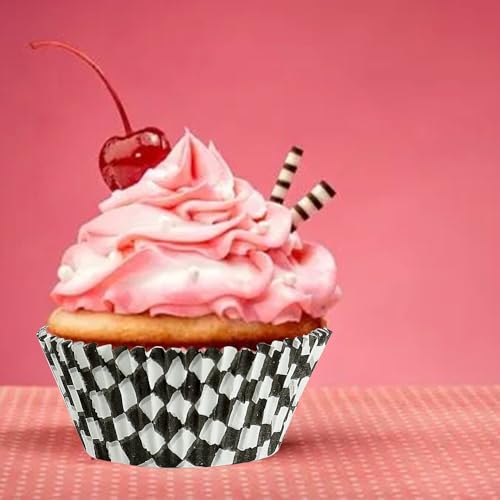 BinaryABC Black Checkered Cupcake Liners Baking Cups,Birthday Cake Decorations Party Supplies,100Pcs - Image 4