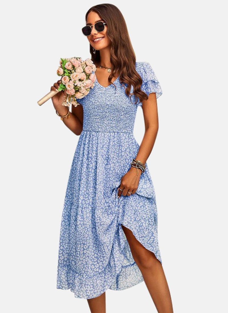 YUNIQEE Floral Smocked Midi Dress - Image 1