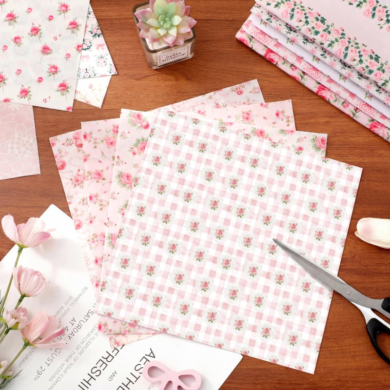 Tudomro 60 Pcs Pink Floral Fabric Squares Bundles 10 x 10 Inch Cotton Rose Quilting Fabric Pink Spring Flower Fat Quarters Printed Cloth Quilt Patchwork Material for Sewing DIY Crafts Supplies - Image 2