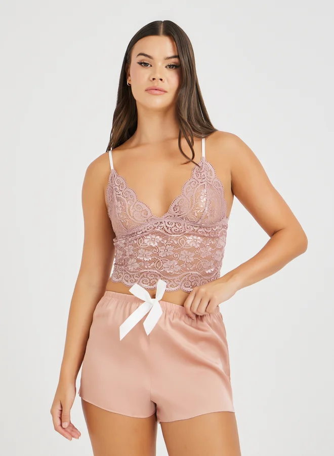 Take Two Take Two Floral Lace Bra and Satin Shorts Set