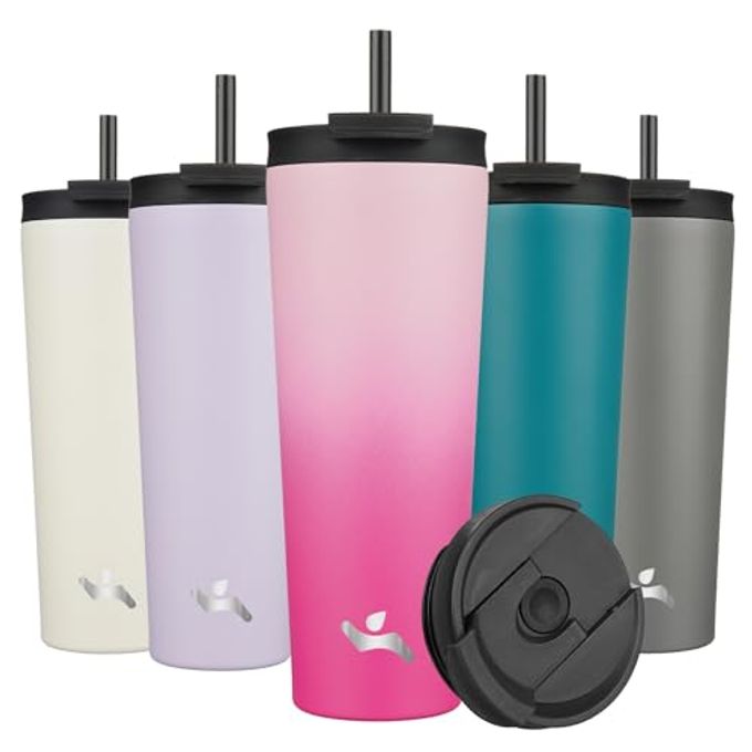 Konokyo 26 OZ Insulated Tumbler with Lid and 2 Straws Stainless Steel Water Bottle Vacuum Travel Mug Coffee Cup,Cherry