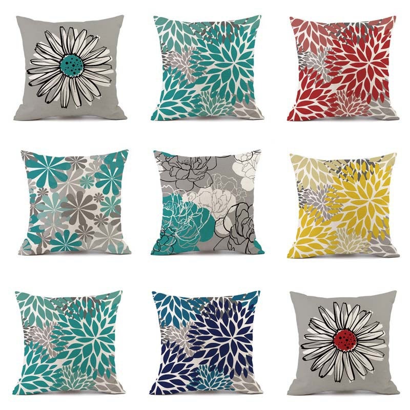 Simple Geometric Floral Linen Pillow Cover Pillow Small Daisy Decorative Sofa Cushion Cover - Image 2