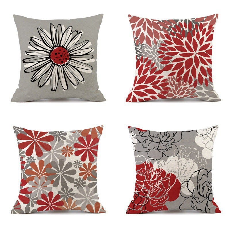 Simple Geometric Floral Linen Pillow Cover Pillow Small Daisy Decorative Sofa Cushion Cover - Image 3