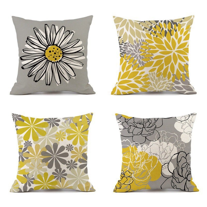 Simple Geometric Floral Linen Pillow Cover Pillow Small Daisy Decorative Sofa Cushion Cover - Image 4