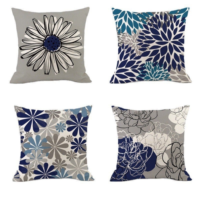 Simple Geometric Floral Linen Pillow Cover Pillow Small Daisy Decorative Sofa Cushion Cover - Image 1
