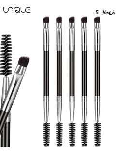 5 Pcs Duo Eye brow Brush, Spoolie Brush and Angled Brow Brush, Multi-functional Mini Eyelash Brush for Tinting Angled Eyebrow, Suitable for Cream Gel