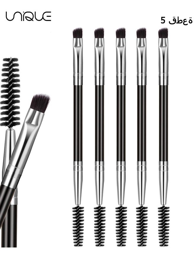 Unique - 5 Pcs Duo Eye brow Brush, Spoolie Brush and Angled Brow Brush, Multi-functional Mini Eyelash Brush for Tinting Angled Eyebrow, Suitable for Cream Gel - Image 1