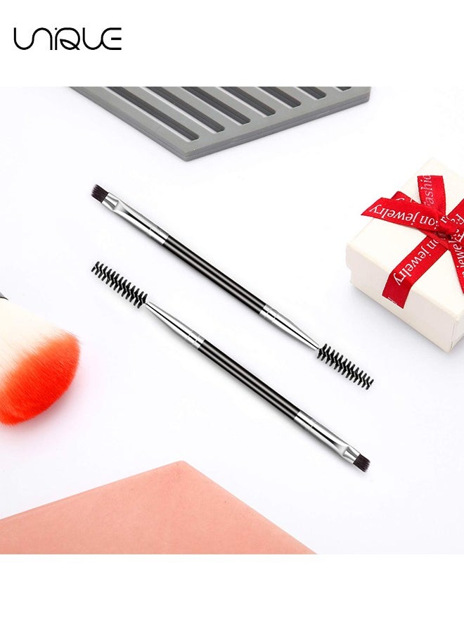 Unique - 5 Pcs Duo Eye brow Brush, Spoolie Brush and Angled Brow Brush, Multi-functional Mini Eyelash Brush for Tinting Angled Eyebrow, Suitable for Cream Gel - Image 1