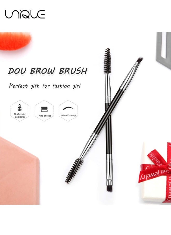 Unique - 5 Pcs Duo Eye brow Brush, Spoolie Brush and Angled Brow Brush, Multi-functional Mini Eyelash Brush for Tinting Angled Eyebrow, Suitable for Cream Gel - Image 1